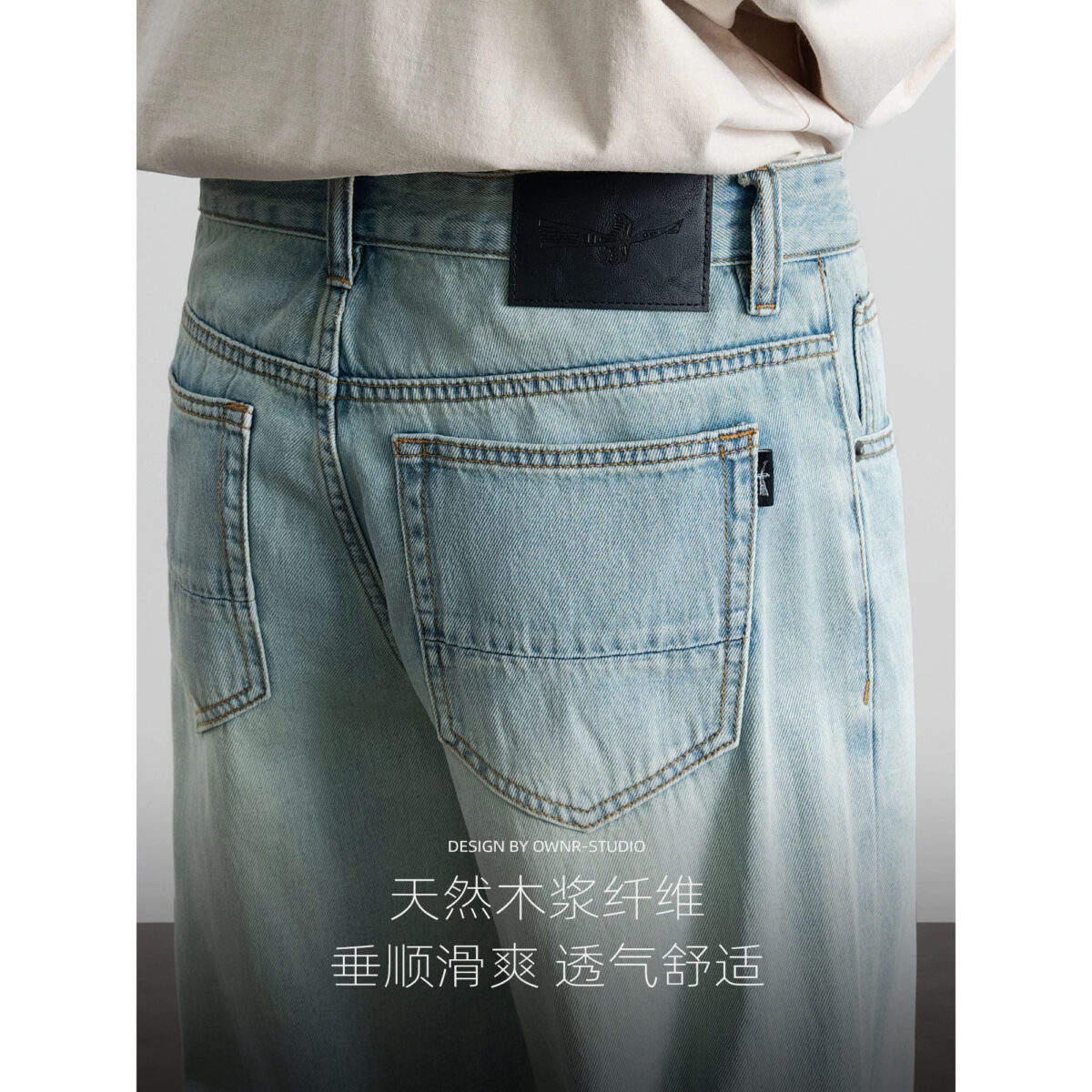 2025春夏新款校園風簡約淺色牛仔褲男港風寬鬆潮流休閑褲：圖片 5