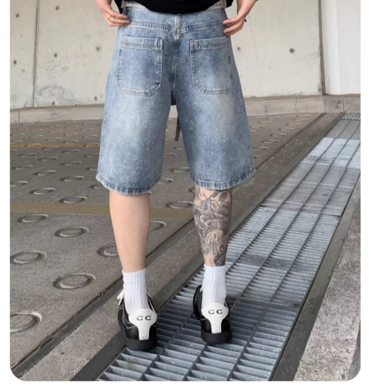 巴黎風潮流寬鬆個性六分直筒褲高端品質牛仔短褲男潮流潮流設計感：圖片 9